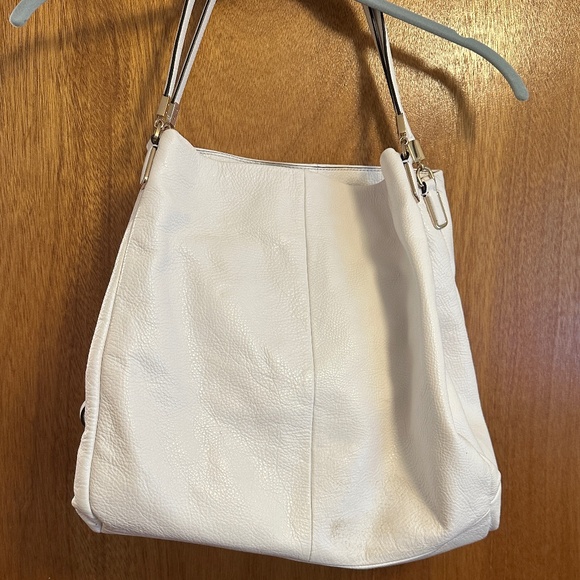 Coach white pebbled leather shoulder bag purse 3 compartments tan satin interior - Picture 2 of 16